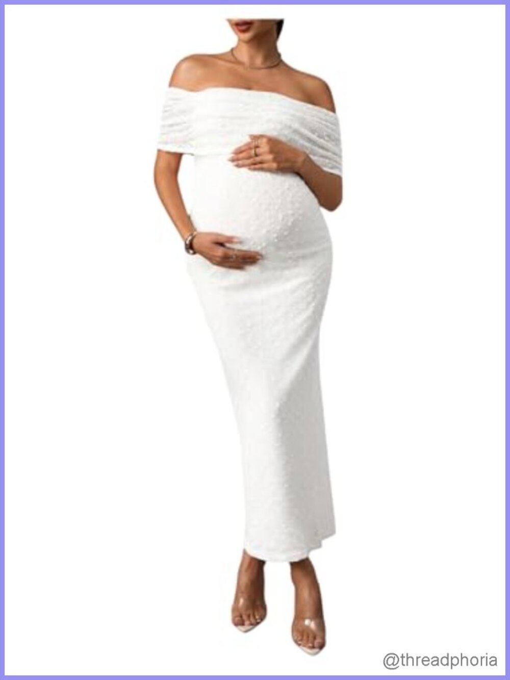 Maternity Off Shoulder Bodycon Maxi Dress Swiss Dots Photoshoot Baby Shower